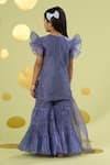 Shop_Vivedkids_Blue Tissue Applique, Embroidery Lotus Kurta Sharara Set _at_Aza_Fashions