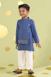 Buy_Vivedkids_Blue Cotton Applique, Embroidery Lotus Bundi And Kurta Set _Online_at_Aza_Fashions