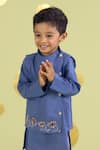 Shop_Vivedkids_Blue Cotton Applique, Embroidery Lotus Bundi And Kurta Set _Online_at_Aza_Fashions