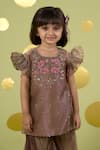 Buy_Vivedkids_Gold Tissue Embroidery, Sequins Lotus Kurta Sharara Set _Online_at_Aza_Fashions