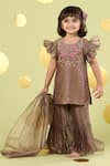 Buy_Vivedkids_Gold Tissue Embroidery, Sequins Lotus Kurta Sharara Set _at_Aza_Fashions