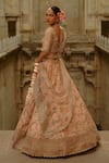 Buy_Nitika Gujral_Peach Silk, Net Embroidery, Sequins, Beads V-neck Raw Bridal Lehenga Set _Online_at_Aza_Fashions
