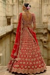 Nitika Gujral_Red Silk, Net Embroidery, Crystals, Beads, Zari, Hexagon Raw Bridal Lehenga Set _Online_at_Aza_Fashions