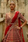Buy_Nitika Gujral_Red Silk, Net Embroidery, Crystals, Beads, Zari, Hexagon Raw Bridal Lehenga Set _Online_at_Aza_Fashions