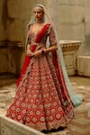 Buy_Nitika Gujral_Red Silk, Net Embroidery, Crystals, Beads, Zari, Hexagon Raw Bridal Lehenga Set _at_Aza_Fashions