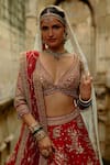 Shop_Nitika Gujral_Red Silk, Net Beads, Zari, Sequins, Stones, Embroidery Raw Bridal Lehenga Set _Online_at_Aza_Fashions