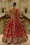 Nitika Gujral_Red Silk, Net Beads, Zari, Sequins, Stones, Embroidery Raw Bridal Lehenga Set _Online_at_Aza_Fashions
