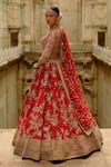 Nitika Gujral_Red Silk, Net Beads, Zari, Sequins, Stones, Embroidery Raw Bridal Lehenga Set _at_Aza_Fashions