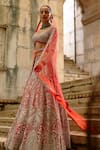 Buy_Nitika Gujral_Red Net Embroidery, Sequins, Crystals, Pearls, Stones, Hand Bridal Lehenga Set _Online_at_Aza_Fashions
