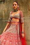 Shop_Nitika Gujral_Red Net Embroidery, Sequins, Crystals, Pearls, Stones, Hand Bridal Lehenga Set _Online_at_Aza_Fashions