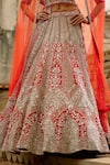 Nitika Gujral_Red Net Embroidery, Sequins, Crystals, Pearls, Stones, Hand Bridal Lehenga Set _at_Aza_Fashions