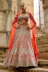 Buy_Nitika Gujral_Red Net Embroidery, Sequins, Crystals, Pearls, Stones, Hand Bridal Lehenga Set _at_Aza_Fashions