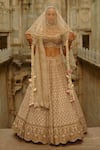 Buy_Nitika Gujral_Cream Silk, Organza Embroidery, Mirrors, Zari, Pearls, Hand Bridal Lehenga Set _at_Aza_Fashions