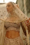 Buy_Nitika Gujral_Cream Silk, Organza Embroidery, Mirrors, Zari, Pearls, Hand Bridal Lehenga Set _Online_at_Aza_Fashions