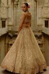 Buy_Nitika Gujral_Gold Net Crystals, Beads, Sequins, Embroidery Sweetheart Neck Bridal Lehenga Set _Online_at_Aza_Fashions