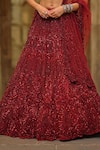 Shop_Nitika Gujral_Burgundy Net Beads, Sequins, Cut Work, Embroidery Halter Embellished Lehenga Set _Online_at_Aza_Fashions