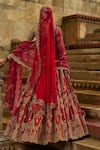 Nitika Gujral_Red Silk, Organza Zari, Embroidery, Stones, Beads Maroon Raw Bridal Lehenga Set _Online_at_Aza_Fashions