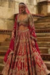 Buy_Nitika Gujral_Red Silk, Organza Zari, Embroidery, Stones, Beads Maroon Raw Bridal Lehenga Set _Online_at_Aza_Fashions