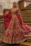 Buy_Nitika Gujral_Red Silk, Organza Zari, Embroidery, Stones, Beads Maroon Raw Bridal Lehenga Set _at_Aza_Fashions