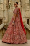 Buy_Nitika Gujral_Red Silk, Net Embroidery, Pearls, Zari, Raw Multi Resham Bridal Lehenga Set _Online_at_Aza_Fashions