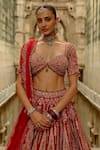 Buy_Nitika Gujral_Red Silk, Net Embroidery, Pearls, Raw Multi Resham Bridal Lehenga Set _Online_at_Aza_Fashions