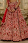 Shop_Nitika Gujral_Red Silk, Net Embroidery, Pearls, Raw Multi Resham Bridal Lehenga Set _Online_at_Aza_Fashions