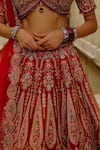 Nitika Gujral_Red Silk, Net Embroidery, Pearls, Raw Multi Resham Bridal Lehenga Set _at_Aza_Fashions