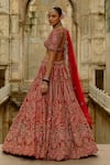 Buy_Nitika Gujral_Red Silk, Net Embroidery, Pearls, Raw Multi Resham Bridal Lehenga Set 