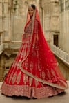 Buy_Nitika Gujral_Red Silk, Net Embroidery, Crystals, Pearls, Zari, Hand Bridal Lehenga Set _Online_at_Aza_Fashions