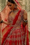 Shop_Nitika Gujral_Red Silk, Net Embroidery, Crystals, Pearls, Zari, Hand Bridal Lehenga Set _Online_at_Aza_Fashions