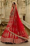 Buy_Nitika Gujral_Red Silk, Net Embroidery, Zari, Stones, Pearls, Hand Bridal Lehenga Set _Online_at_Aza_Fashions