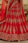 Shop_Nitika Gujral_Red Silk, Net Embroidery, Zari, Stones, Pearls, Hand Bridal Lehenga Set _Online_at_Aza_Fashions