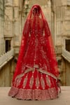Nitika Gujral_Red Silk, Net Embroidery, Zari, Stones, Pearls, Hand Bridal Lehenga Set _Online_at_Aza_Fashions