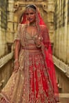 Shop_Nitika Gujral_Red Silk, Net Embroidery, Sequins, Zari, Pearls, Stones Hand Bridal Lehenga Set _Online_at_Aza_Fashions