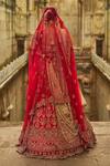 Nitika Gujral_Red Silk, Net Embroidery, Sequins, Zari, Pearls, Stones Hand Bridal Lehenga Set _Online_at_Aza_Fashions