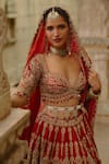 Buy_Nitika Gujral_Red Silk, Net Embroidery, Zari, Pearls, Sequins, Dori Work Bridal Lehenga Set _Online_at_Aza_Fashions