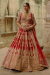 Buy_Nitika Gujral_Red Silk, Net Embroidery, Zari, Pearls, Sequins, Dori Work Bridal Lehenga Set _at_Aza_Fashions