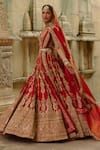 Shop_Nitika Gujral_Red Silk, Net Embroidery, Zari, Pearls, Sequins, Dori Work Bridal Lehenga Set _Online_at_Aza_Fashions