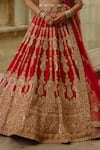 Nitika Gujral_Red Silk, Net Embroidery, Zari, Pearls, Sequins, Dori Work Bridal Lehenga Set _at_Aza_Fashions