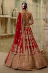 Nitika Gujral_Red Silk, Net Embroidery, Zari, Pearls, Sequins, Dori Work Bridal Lehenga Set _Online_at_Aza_Fashions