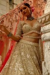 Nitika Gujral_Gold Net Crystals, Sequins, Embroidery, Zari Embellished Bridal Lehenga Set _at_Aza_Fashions