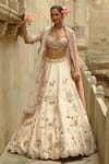 Buy_Nitika Gujral_Cream Silk, Organza Sequins, Gota Patti, Zari, Pearls, Raw Work Lehenga Set _at_Aza_Fashions
