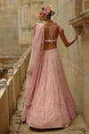 Nitika Gujral_Pink Net Embroidery, Sequins Sweetheart Neck Bridal Lehenga Set _Online_at_Aza_Fashions