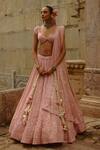 Buy_Nitika Gujral_Pink Net Embroidery, Sequins Sweetheart Neck Bridal Lehenga Set _at_Aza_Fashions
