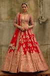 Buy_Nitika Gujral_Red Silk, Net Zari, Embroidery, Sequins, Stones, Embellished Bridal Lehenga Set _at_Aza_Fashions