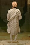 Nitika Gujral_Ivory Taffeta, Silk, Tussar Embroidery, Beads Jaal Sherwani Set _Online_at_Aza_Fashions