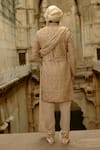 Nitika Gujral_Gold Silk, Cotton, Tissue Beads, Crystals, Embroidery, Tonal Sherwani Set _Online_at_Aza_Fashions
