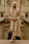 Shop_Nitika Gujral_Gold Silk, Cotton, Tissue Beads, Crystals, Embroidery, Tonal Sherwani Set _Online_at_Aza_Fashions