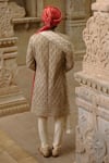 Nitika Gujral_Gold Brocade, Cotton, Silk Embroidery, Metallic Floral Jaal Work Sherwani Set _Online_at_Aza_Fashions