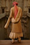 Nitika Gujral_Gold Tussar, Silk, Cotton Embroidery, Zari, Beads Tonal Sherwani Set _Online_at_Aza_Fashions